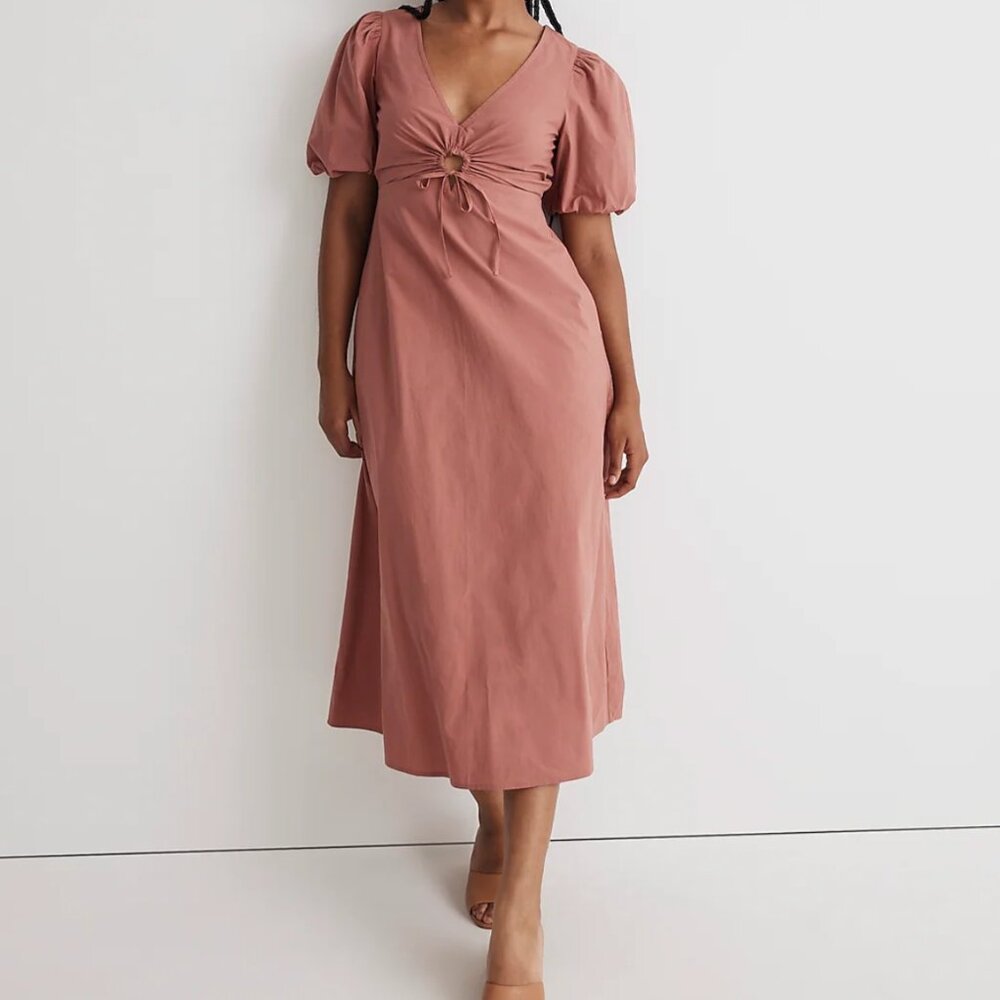 NWOT - Madewell Poplin Cutout Puff-Sleeve Midi Dress